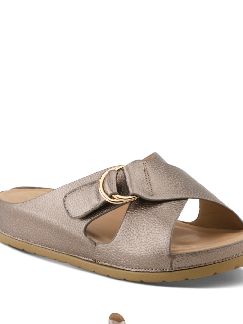 Patrizia by Spring Step Rutha Metallic Taupe Slide Sandal with Gold Buckle 9